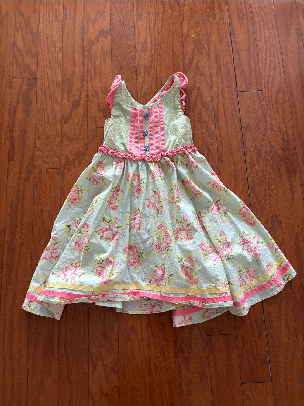 Girls Floral Sundress with Pink Trim